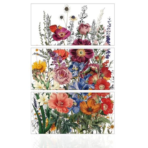 GLOBLELAND 3 Sheets Garden Flowers Rub on Transfer for Furniture 6×12 inch - style: Garden Flowers