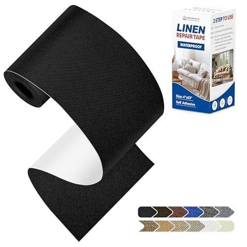 KING MOUNTAIN Linen Repair Patches, Self-Adhesive Fabric Patches, 4 X 63 inch Extra Size, Multi Color, Can be Used for Sofa Repair (Black) - color: Black, size: 4" Wx 63"L