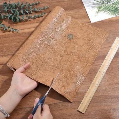 54 x 12 Inch Butterfly Embossed PU Leather Roll Fabric Flower Floral Textured Faux Leather Sheets Synthetic Earrings Purses Making Leatherette for Keychains Wallet Sewing DIY Projects - color: Peru