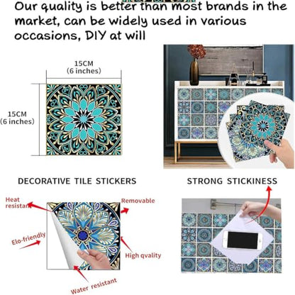 Moroccan Wall Stickers Peel and Stick Backsplash for Kitchen,Stick on Tiles
