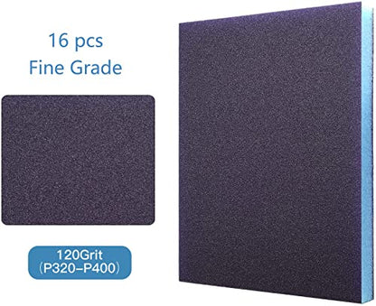 16Pcs 120 Grit Sanding Sponge, Jamiikury Fine Sanding Blocks Washable and Reusable, Wet Dry Sandpaper Sponge for Wood Metal FurniturePaint and Drywall - size: 120 Grits