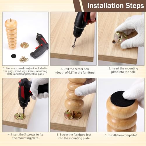 4 Pack Wood Bun Feet 8 Inch, Natural Dresser Legs for Sofa Cabinet - color: Natural, size: 8 Inch