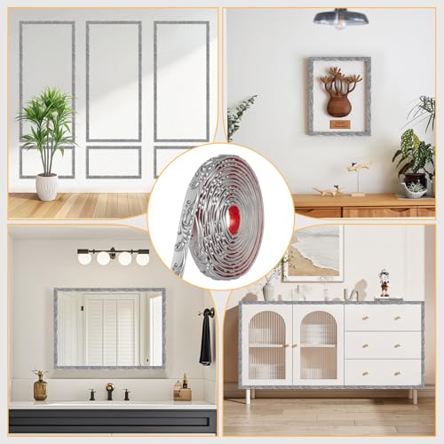 3 Pack 16.4FT Silver Peel and Stick Crown Molding Trim Kit – Flexible Self-Adhesive Mirror Trim for Cabinets, and Frame Edges - color: Silver 3 Pack