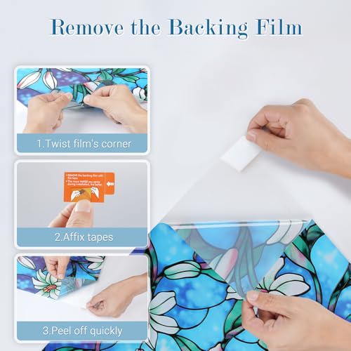 rabbitgoo Stained Glass Window Privacy Film, Blue Lily, 17.5" X 78.7" - color: Blue Lily, size: 17.5" x 78.7"
