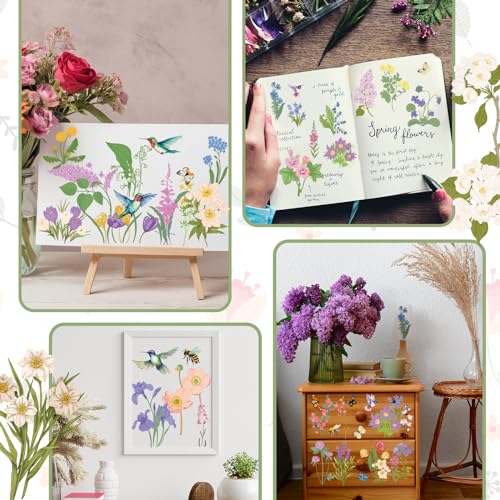 Satinior 16 Sheets Summer Wildflower Rub on Transfers Sticker for Crafts Butterfly Bee Bird Flower Rub on Decals for DIY Furniture Scrapbook Wood Fabric Journal Envelope, 5.9 x 5.9 Inch - style: Wildflower