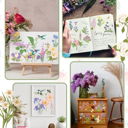 Satinior 16 Sheets Summer Wildflower Rub on Transfers Sticker for Crafts Butterfly Bee Bird Flower Rub on Decals for DIY Furniture Scrapbook Wood Fabric Journal Envelope, 5.9 x 5.9 Inch - style: Wildflower