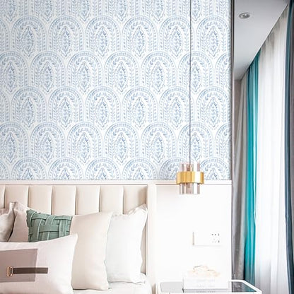 EeeComing Blue Peel and Stick Wallpaper Boho Wall Paper Peel and Stick Modern Contact Paper Self Adhesive Wallpaper for Bedroom and Bathroom Removable Cabinet Shelf Liner Vinyl 17.3”X118.1” - color: Blue, size: 17.3" x 118.1"