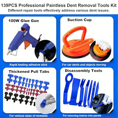 Paintless Dent Repair Kit PDR with T-Bar Slide Hammer for Hail Damage - size: Dent Puller Kit-139 Pack