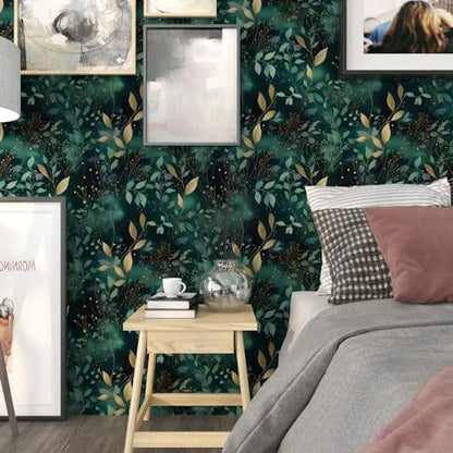 Teal Boho Floral Vinyl Peel and Stick Wallpaper 17.5"x 393" - color: Blue, size: 17.5" x 393"