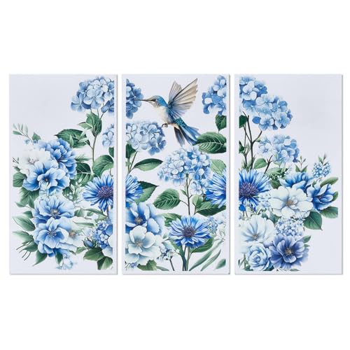 OLYCRAFT 3pcs/Set Blue Flowers Rub on Transfers for Furniture and Crafts 6x12 inch Hydrangea Hummingbird Furniture Decals Chrysanthemums Transfer Stickers Rub on Decals for Wood Home Decor - style: Blue Flower