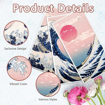 PLIGREAT 3 Sheets Pink Sea Wave Rub on Transfer Stickers for Crafts Japanese Cartoon Style Waterproof UV DTF Rub on Decals for Furniture Cabinet Dressers Ceramic Scrapbooking Decorative Transfer Paper - style: Pink Sea Wave