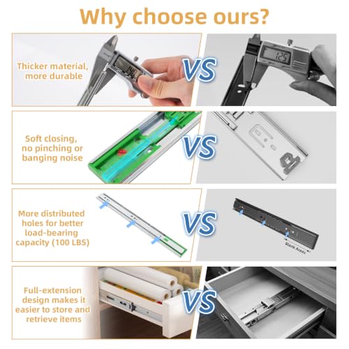 1 Pair 20 Inch Full Extension 3-Fold Adjustable Drawer Slides Soft Close - size: 20 Inch