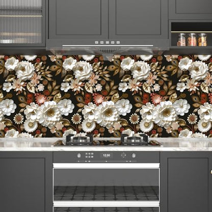 Laatse Dark Gold Floral Wallpaper Peel and Stick 17.5" × 118" - color: White/Gold, size: 17.5" x 118"