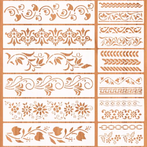 PAGOW 12pcs Floral Lace Stencils, Folk Art Stencils Flower Templates, White