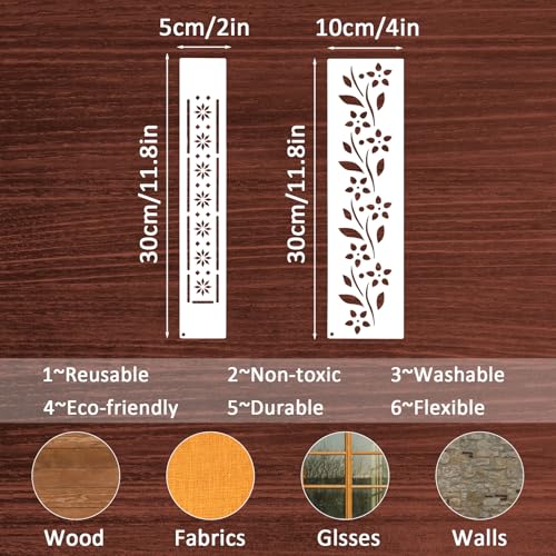 10Pcs Border Stencils for Painting on Wood, Resuable Lace Talavera Stencils for Crafts, Cake Stencil Mexican Floral Stencil for Furniture Wood Wall Canvas Floor