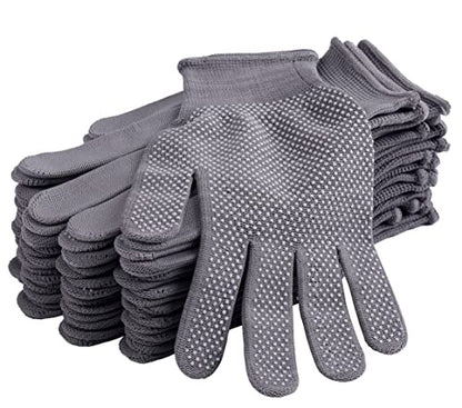 COOHORN 12Pairs Work Gloves Anti-slip Knitted Stretchy Cloth Glove Thin Moist Glove Liners - color: Grey