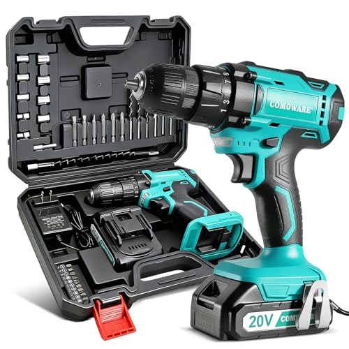 COMOWARE Cordless Drill, Electric Power Drill & Bits Set w/Charger& Battery - color: Green