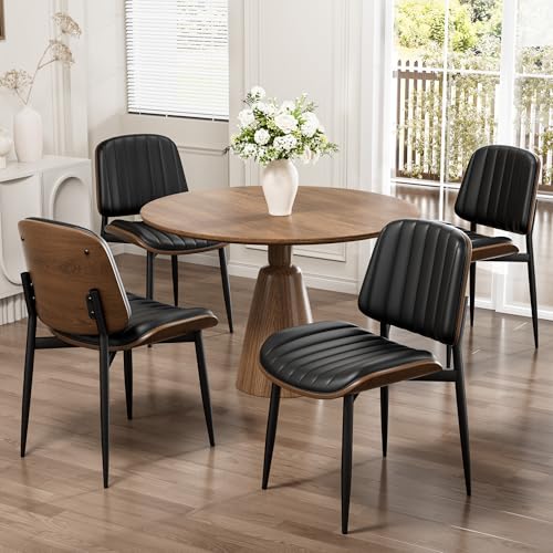 REONEY Dining Chairs Set of 4, Mid-Century Modern Kitchen Chairs, Black - color: Dark Black Vertical Stripes