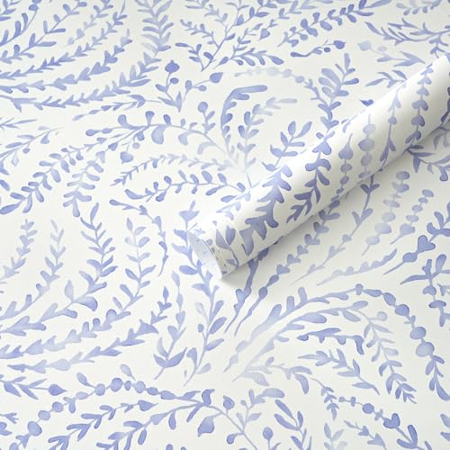 Heroad Peel and Stick Wallpaper Boho Blue Contact Paper Modern Botanical Wall Paper Waterproof Self Adhesive Removable Wallpaper for Bathroom Bedroom Kitchen Living Room Vinyl 17.3''x197'' - color: Blue Purple, size: 17.3" x 197"