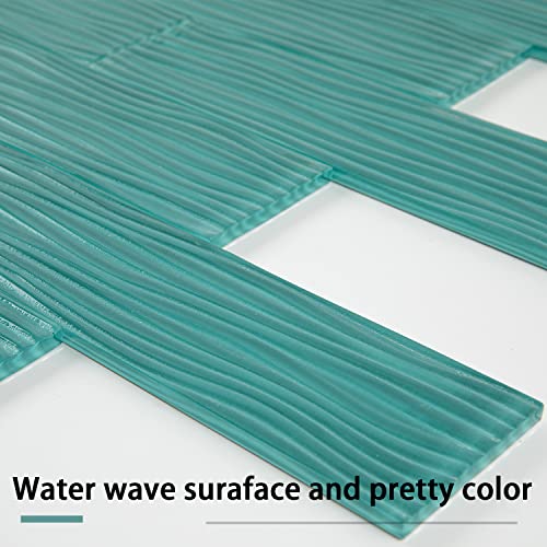 Lovdeco Aquamarine Water Wave Glass Subway Tile, 3 x 12 Inch, 4 Sq Ft, Backsplash for Bathroom Kitchen Wall, Green, 16-Pack - color: Aquamarine, size: 3 x 12 Inch