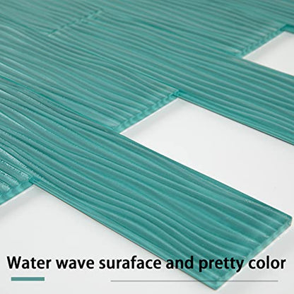 Lovdeco Aquamarine Water Wave Glass Subway Tile, 3 x 12 Inch, 4 Sq Ft, Backsplash for Bathroom Kitchen Wall, Green, 16-Pack - color: Aquamarine, size: 3 x 12 Inch