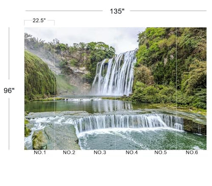 Majestic Green Forest Waterfall Landscape Peel and Stick Wallpaper - color: No.12, size: 135" x 96"