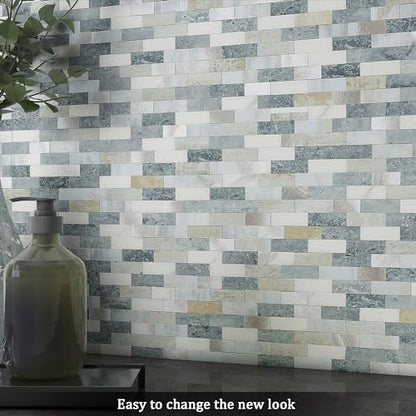 BeNice Peel Stick Backsplash Brick Stone Wall Tile Blue Gray 10pcs