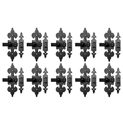 Cabinet Latch Wrought Iron Black Fleur De Lis 6" Pack of 10 Renovators Supply - size: Pack of 10