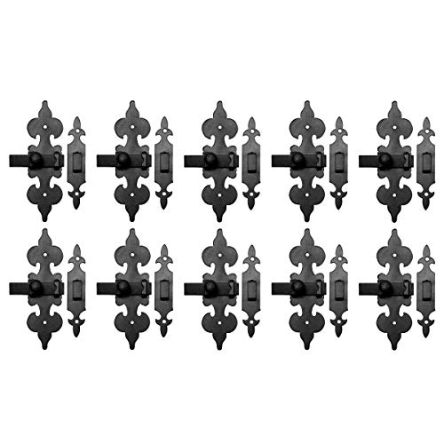 Cabinet Latch Wrought Iron Black Fleur De Lis 6" Pack of 10 Renovators Supply - size: Pack of 10