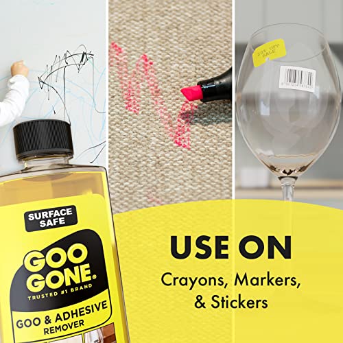 Goo Gone Original Liquid - 8 Ounce - Surface Safe Adhesive Remover Safely Removes Stickers Labels Decals Residue Tape Chewing Gum Grease Tar Crayon Glue (Pack of 3) - size: 8 Fl Oz (Pack of 3)