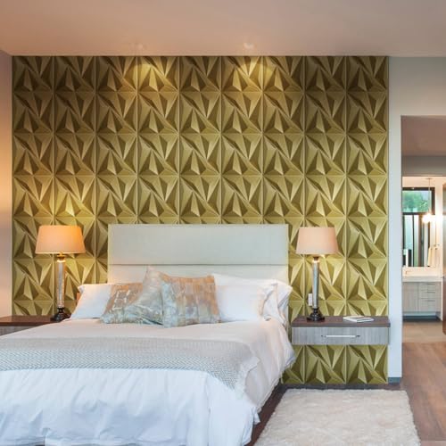 STICKGOO 3D Wall Panels Diamond, Champaign Gold, 12''x12'', 33 Pack - color: Champaign Golden
