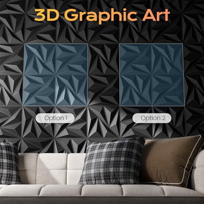 Sonicism Wall Panels 48Pack 3D Wall Panels 0.7"x11.8"x11.8"Creative Cutting - color: Charcoal Black, size: 48 Pack (46.08 Sq Ft)