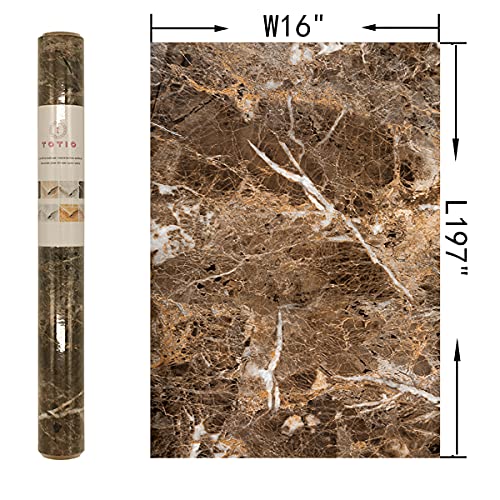 Dark Brown Marble Paper Thick Glossy Countertop Contact Paper for Kitchen Bathroom Self Adhesive Waterproof Granite Wallpaper Stick and Peel Counter Top Laminant Marble Vinyl Countertop Wrap - color: Dark Brown, size: 16" x 197"