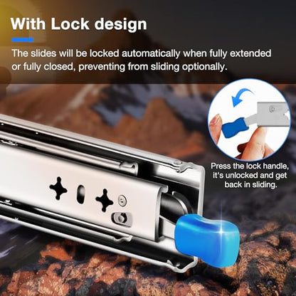 Heavy Duty Locking Drawer Slides Load 236 lbs Full Extension Runners with Lock 12 14 16 18 20 22 24 26 28 30 32 34 36 38 40 Inch Side Mount Rails for Drawer Capacity 236lb 1 Pair - size: 22 Inch