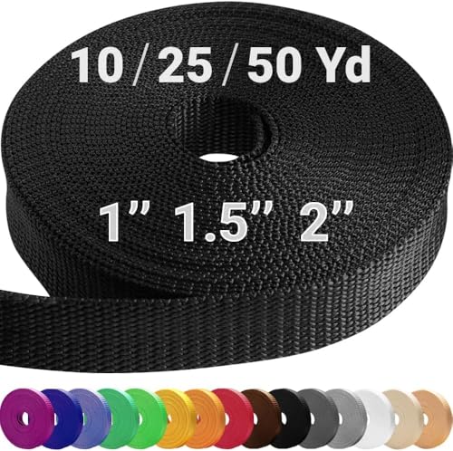 TECEUM Webbing Strap, 3/4" to 2", 10-50 Yds, Multi-Color Heavy Duty Tape - color: Black, size: 3/4"- 10 yards
