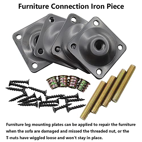4PCS Leg Mounting Plate,TTZEZE Heavy Duty Top Plate for Leg,Leg Attachment Plate,Industrial Strength T-Plate Leg with Hanger Bolts & Screws for Strengthen Weak Furniture Repair Damaged Sofa Couch Seat - size: 9 Degree