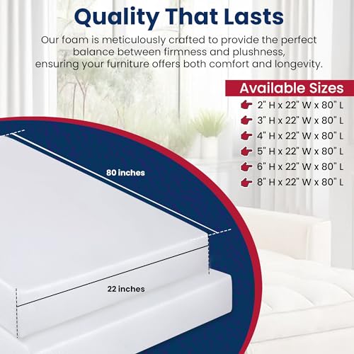 RaceCityFoam High Density Upholstery Foam (Ultra Firm) 50 ILD - 8"x22"x80" - size: 8"T x 22"W x 80"L