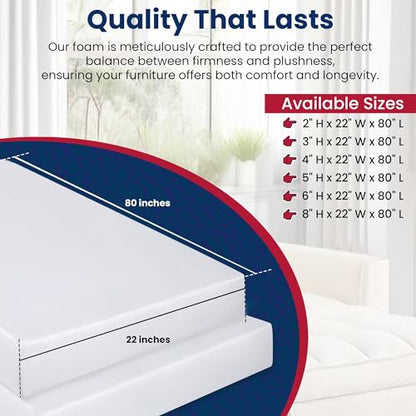 RaceCityFoam High Density Upholstery Foam (Ultra Firm) 50 ILD - 8"x22"x80" - size: 8"T x 22"W x 80"L