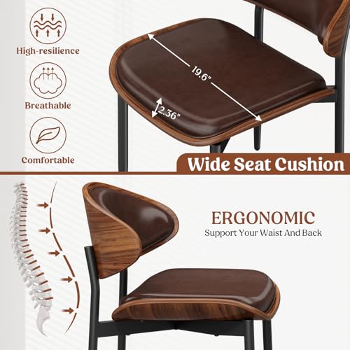 REONEY Dining Chairs Set of 4, Mid-Century Modern Kitchen Chairs, Brown - color: Brown Pu