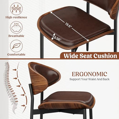 REONEY Dining Chairs Set of 4, Mid-Century Modern Kitchen Chairs, Brown - color: Brown Pu