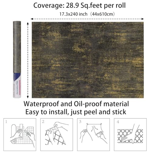 Arthome Black Gold Wallpaper Peel and Stick Contact Paper 17" x 240" - color: Black Gold, size: 17" x 240"
