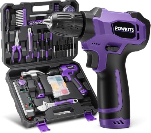 8V Purple Cordless Drill Set for Women, Starter Tool Kit with Drill - color: Purple, size: 139PCS-8V