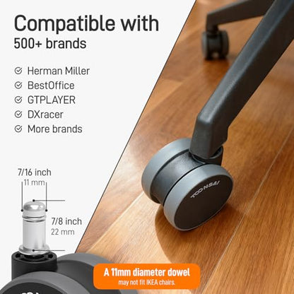2.5 Inch Office Desk Chair Wheels Replacement, Computer Gaming Chair Wheels - color: black&grey- 2.5 inch