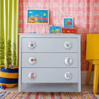 Set of 6 Ceramic Starfish Unique Coastal Beach Cabinet Dresser Drawer Knobs Pulls Octopus Door Handle 1.5 X 1.5 Inches - size: dolphin