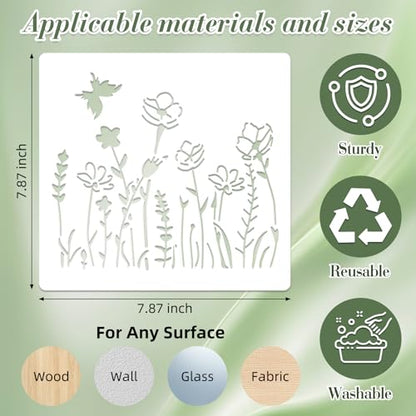 Flower Stencils for Crafts Reusable 16Pcs Stencils(7.87X7.87 Inch) - color: Flowers