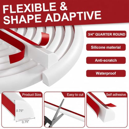 Flexible Quarter Round Molding Trim, 3/4 in x 10 ft, White - color: White, size: 3/4 in x 10 ft