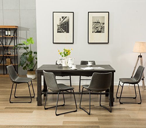 7-Piece Dining Room Set with Wood Table and 6 Faux Leather Chairs, Brown - color: Brown-b