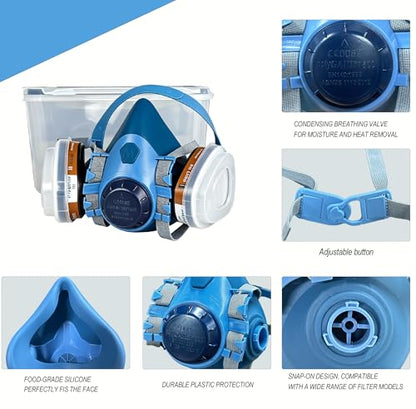 HANDLANDY Reusable Respirator Mask with A1P2, Half Face Mask Cover Set for Painting, Chemicals Protection, Welding, DIY, Woodworking, Clean Industrial Dust