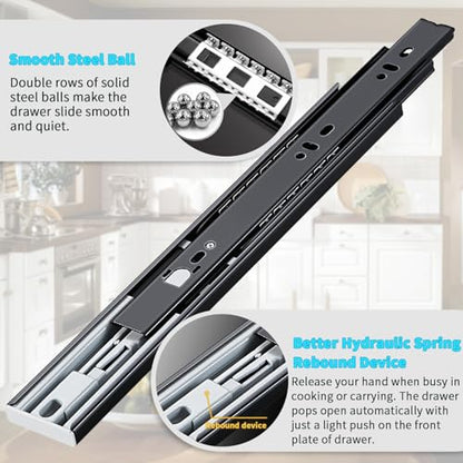 YENUO Push to Open Drawer Slides Full Extension 12–24 Inch 100 LB - color: Black-Push Open, size: 14 Inch