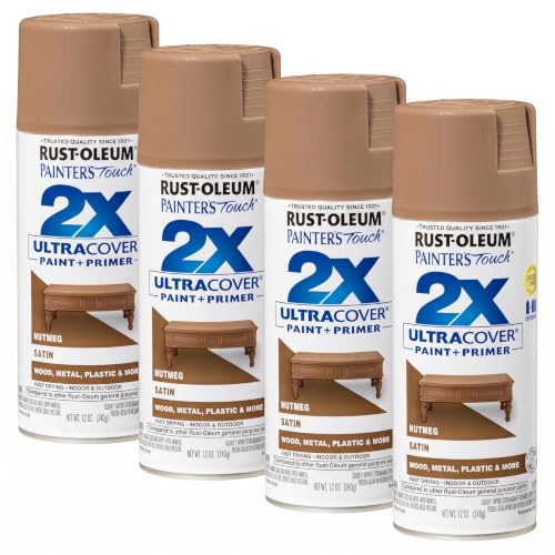 Rust-Oleum 334076 Painter's Touch 2X Ultra Cover Spray Paint, 12 oz, Satin Nutmeg (Pack of 4) - color: Satin Nutmeg, size: 12 Ounce (Pack of 4)